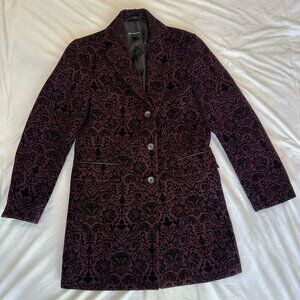 Burgundy Psychedelic Single Breast Button Overcoat